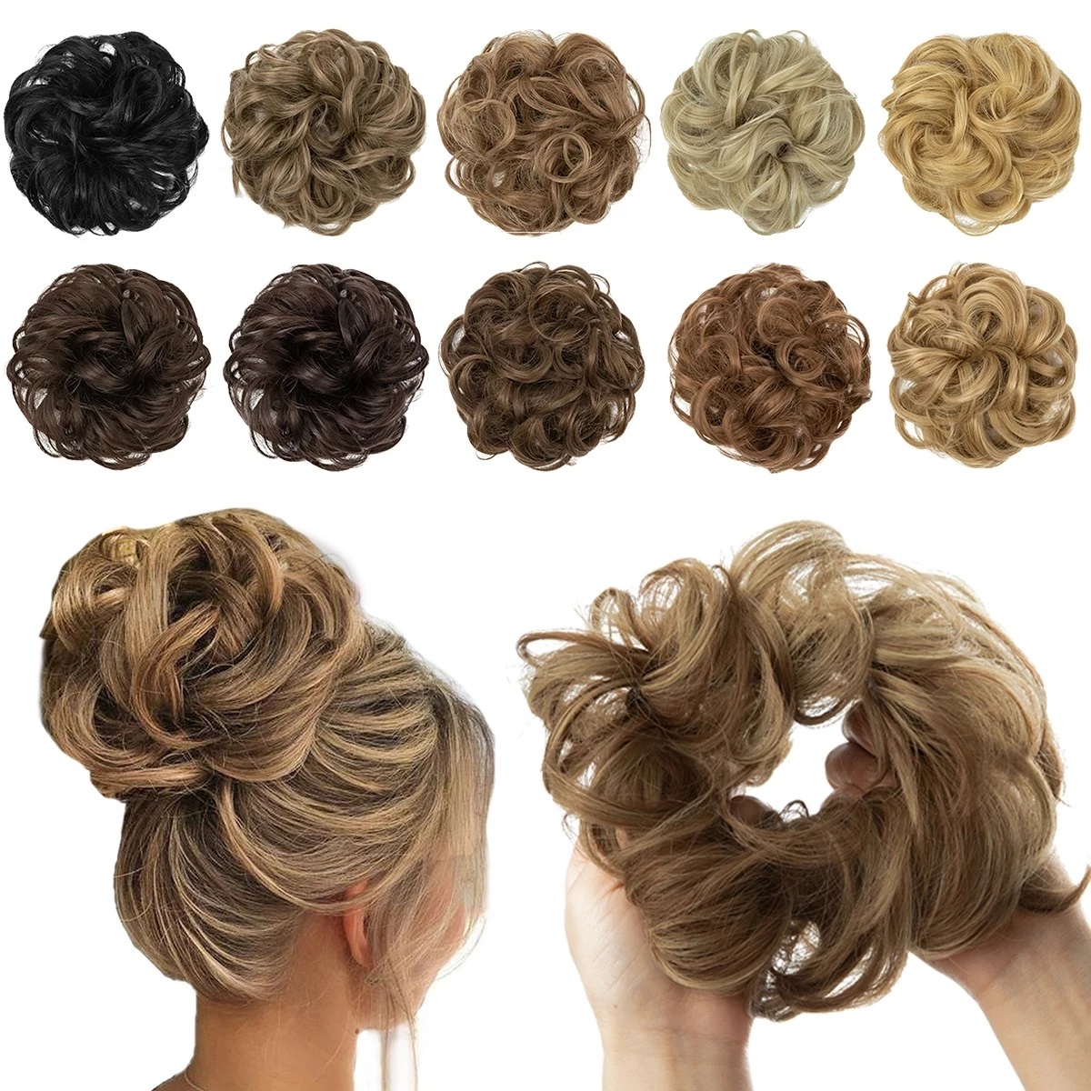 Daifeer Synthetic Hair Bun Extensions Messy Curly Elastic Hair Scrunchies Hairpieces Synthetic Chignon Donut Updo Hair Pieces for Women