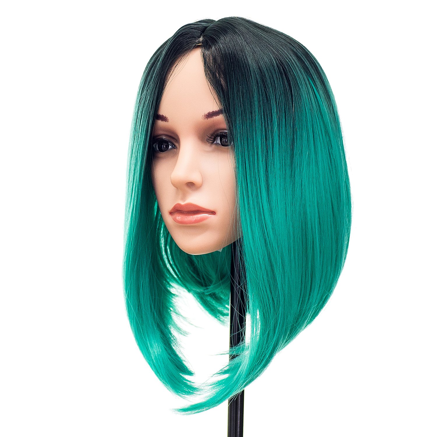 Daifeer Ombre Colors Straight Short Hair Bob Wig Synthetic Colorful Cosplay Daily Party Flapper Wig for Women and Kids with Wig Cap (Teal Blue)